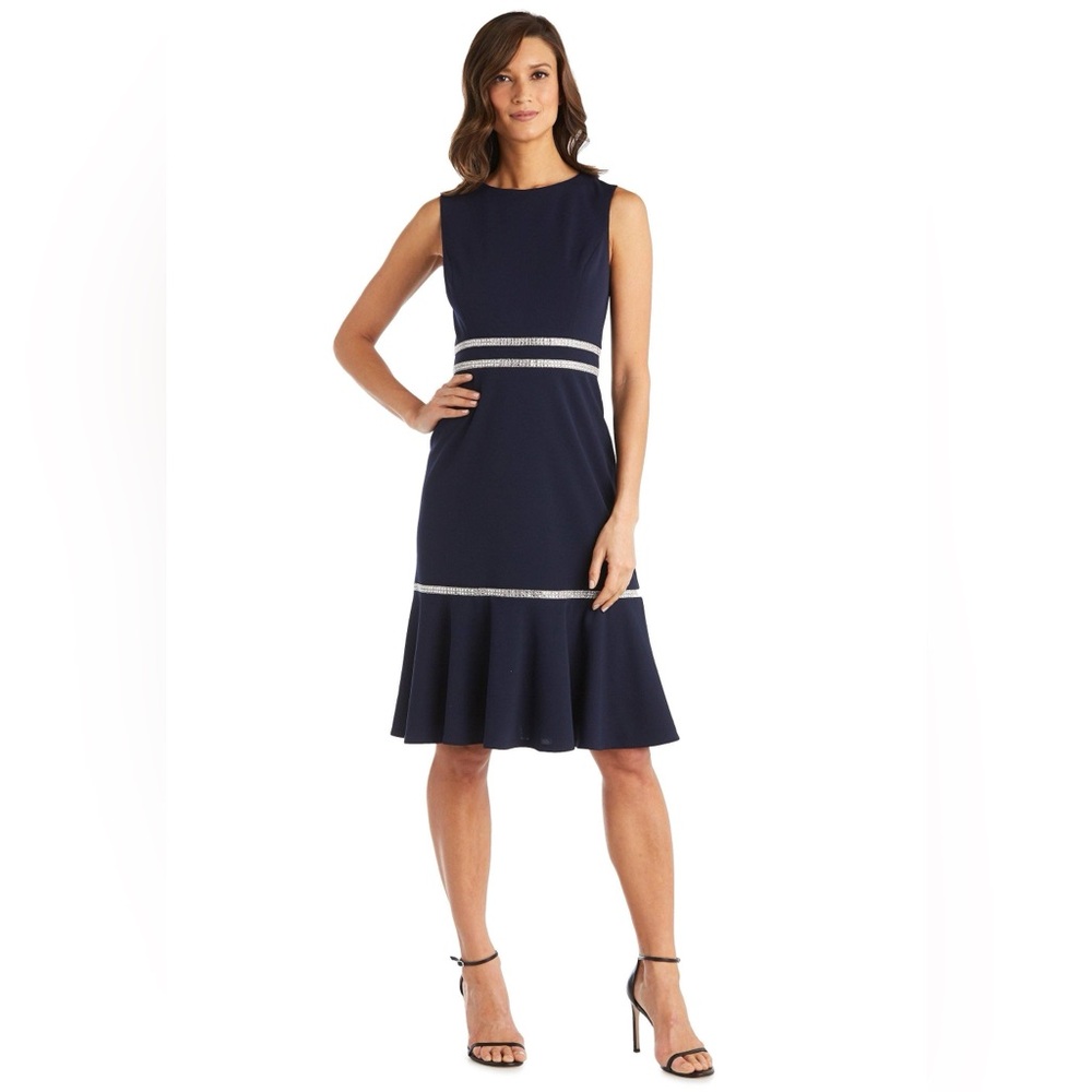 R&M RICHARDS Womens Size 10 Navy Blue Knee Length Scoop Neck Sheath MOTB NEW